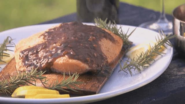 S01:E40 - Cedar Planked Salmon with Blueberry-Zinfandel Sauce